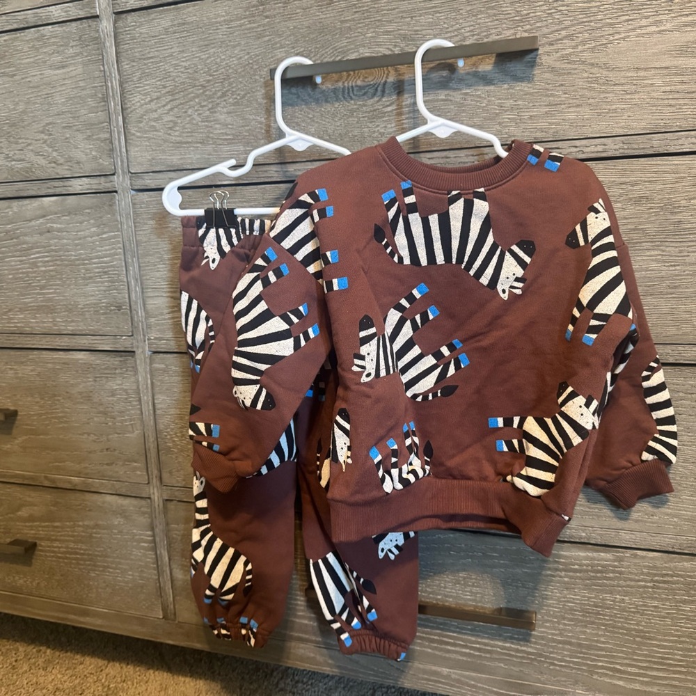 Zara Kids Zebra Print Matching Set - Brown and Blue